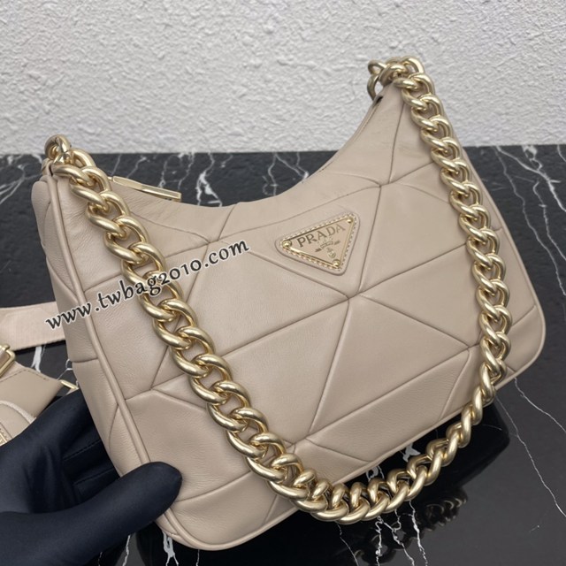 Prada專櫃新款升級版三合一女包 1BC151 普拉達小牛皮純手工菱形拼接鏈條肩背斜挎包 csp1510